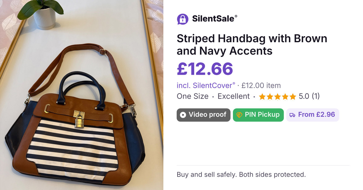 Striped Handbag with Brown and Navy Accents
