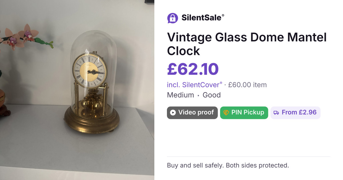 Vintage Glass Dome Mantel Clock